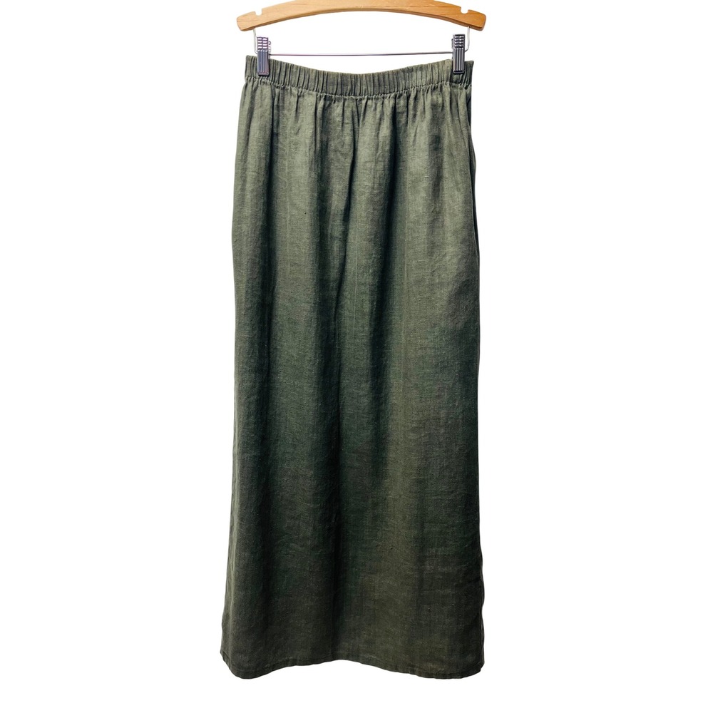 Vtg Aly Wear Linen Maxi Skirt M Olive Green Y2K Modest Minimalist Earthy Natural